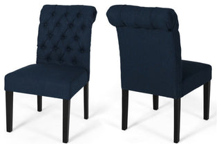 Emerson Tufted Dining Chairs, Set of 2, Navy Blue, Fabric