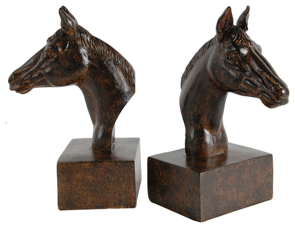 Benzara BM284985 2-Piece Set Bookends, Elegant Realistic Horse, Dark Brown