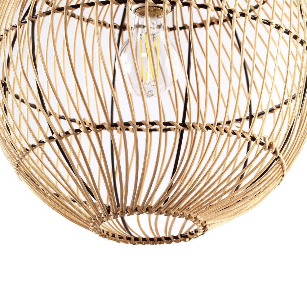 Pendant Ceiling Light Fixture, Brown Natural, Wood, Modern, Mid Century