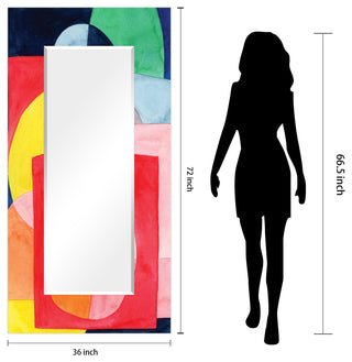 Abstract Rectangular Beveled Wall Mirror on Free Floating Printed Tempered Glass