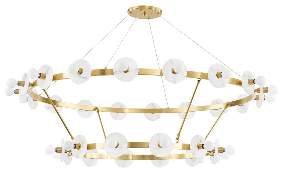 Austen 30-Light Chandelier Aged Brass Finish White Spanish Alabaster