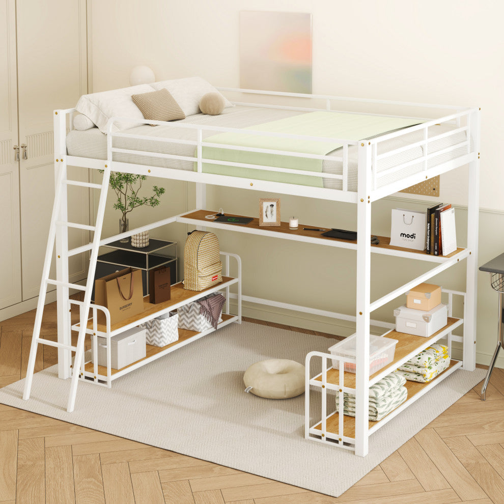 Gewnee Full Size Metal Loft Bed with Desk