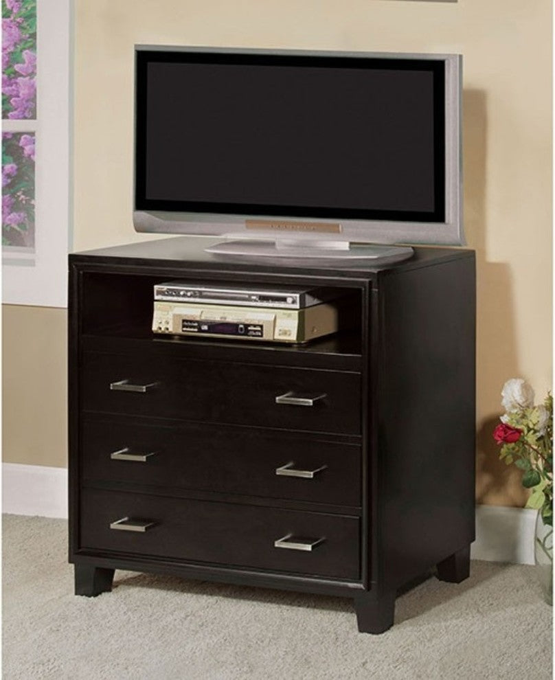 3 Drawer And 1 Open shelved Contemporary Media Chest, Espresso Brown