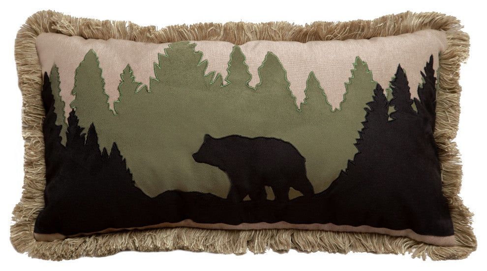 Bear Scene Rustic Cabin Throw Pillow, Insert Included, 14"x26"