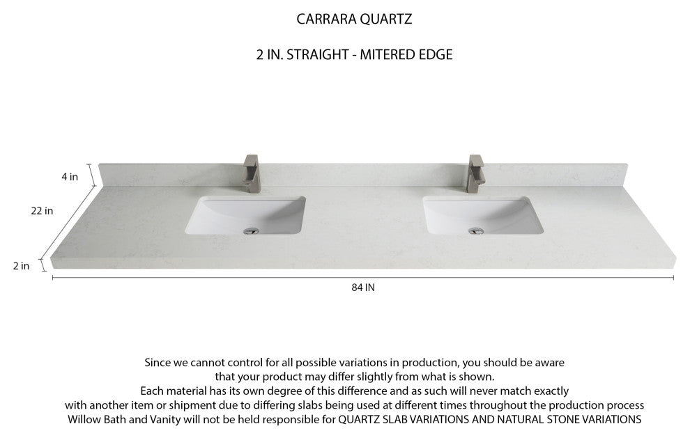 Malibu Mango 84 Double Sink Bath Vanity in Natural 2" Carrara Quartz