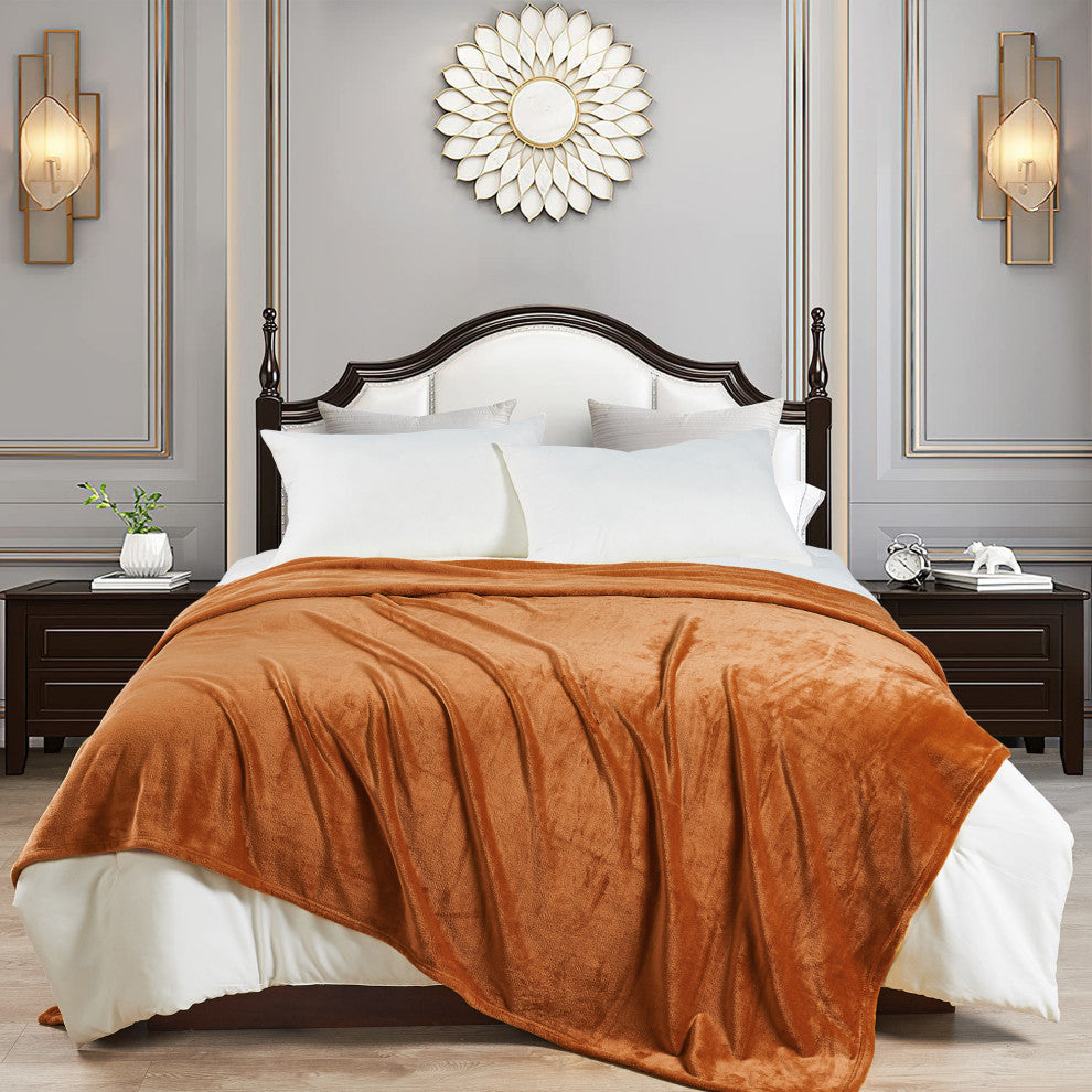 Christmas Solid Flannel Fleece Blanket, Burnt Orange, Queen