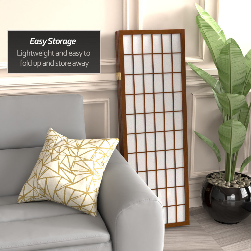 4' Tall Window Pane Shoji Screen, Walnut, 5 Panels