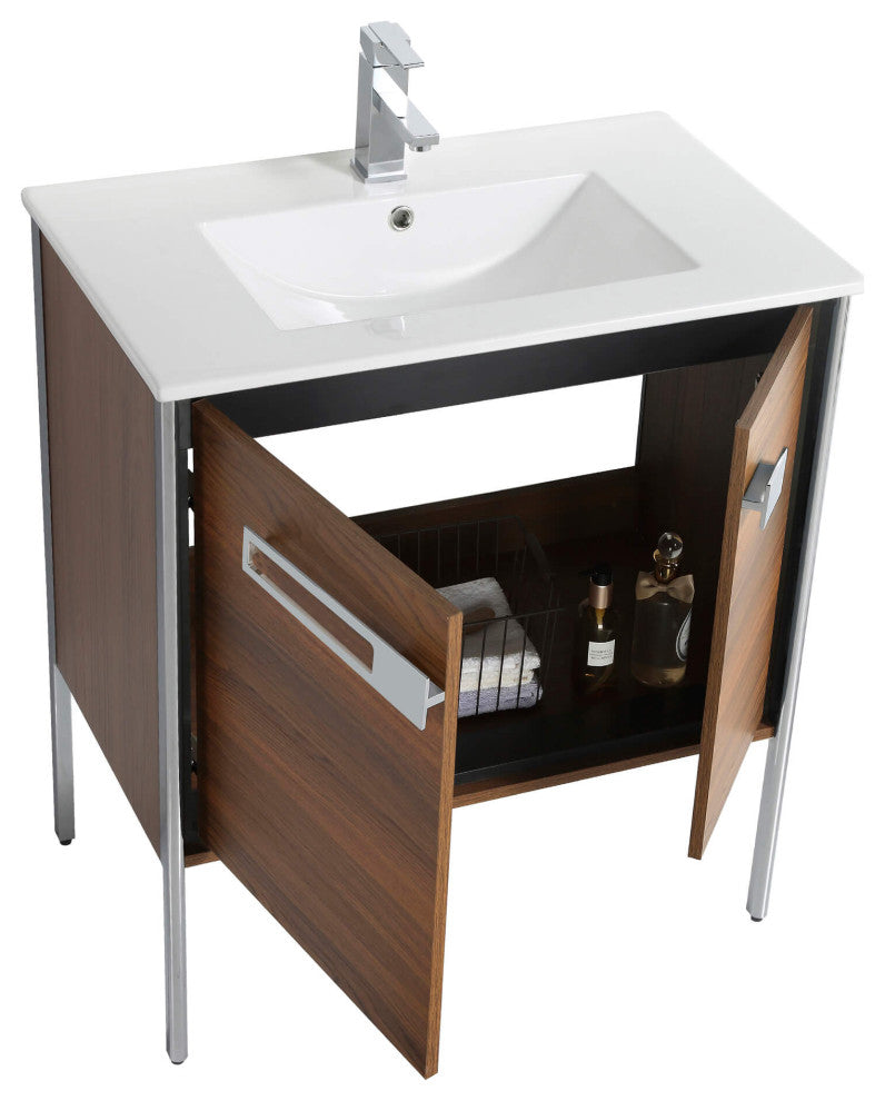 Oakville Bath Vanity, Ceramic Sink, Walnut Ebony, 30 Inch, Chrome Hardware