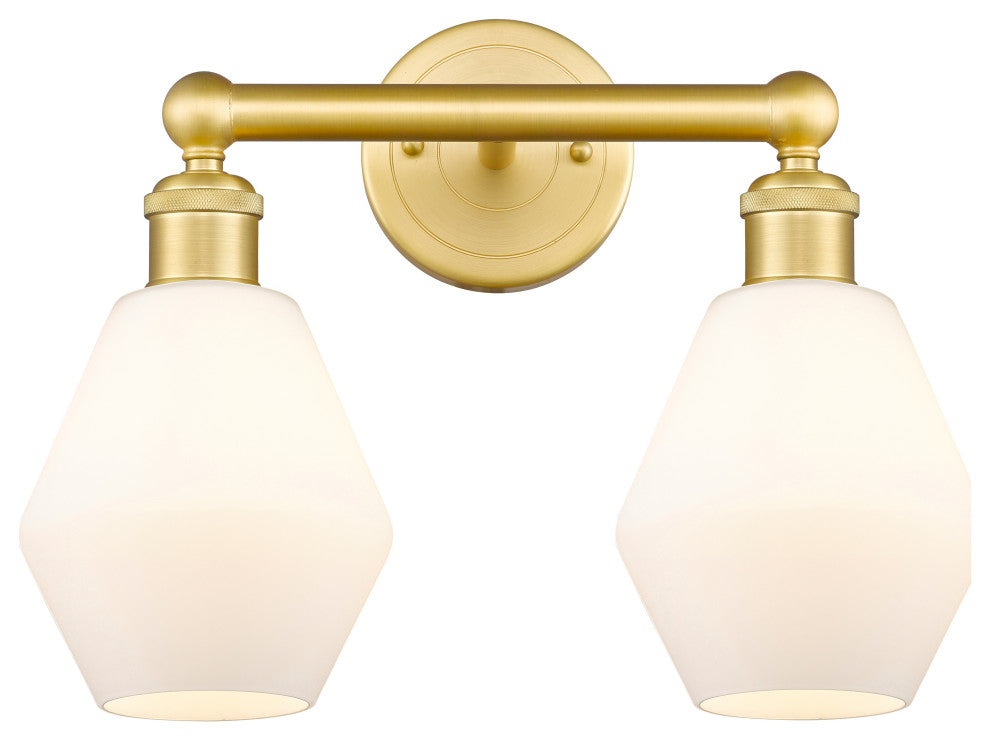 Cindyrella 2-Light 15" Bath Vanity Light, Satin Gold -Cased Matte White Shade