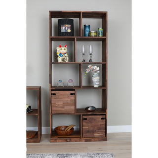 Zuma High Modern Solid Wood Walnut Shelving Unit, Open Bookcase