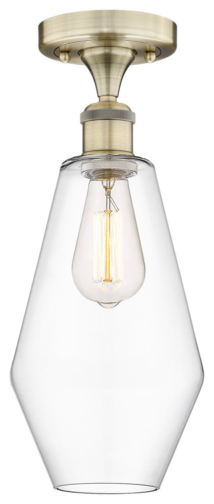 Cindyrella-1 Light 7" Semi-Flush Mount-Antique Brass, Clear Glass Shade