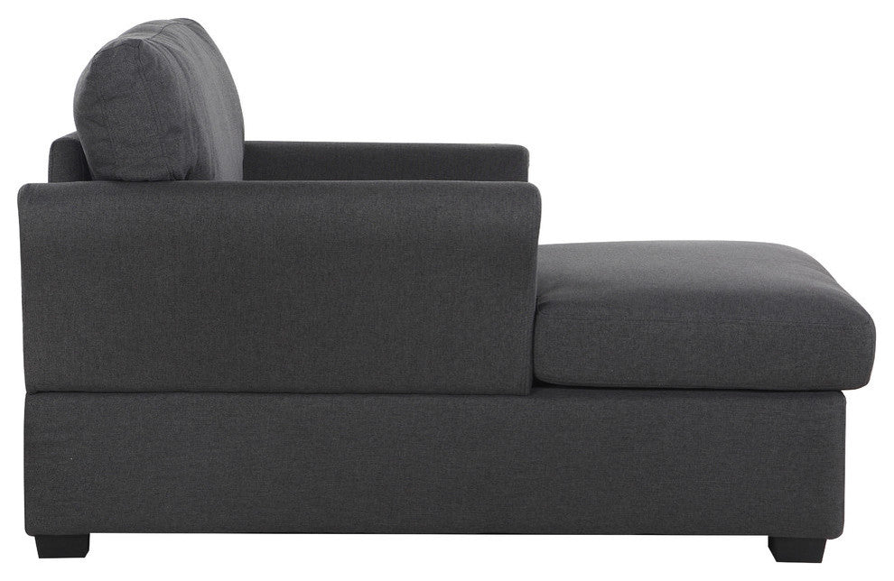 Large Classic Linen Fabric Living Room Chaise Lounge, Dark Gray