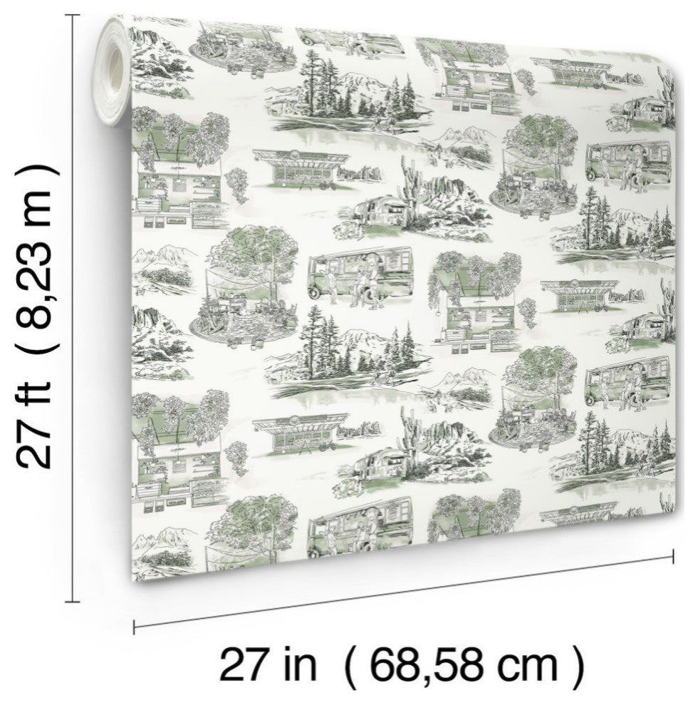 Modern Vista Toile Evergreen Wallpaper