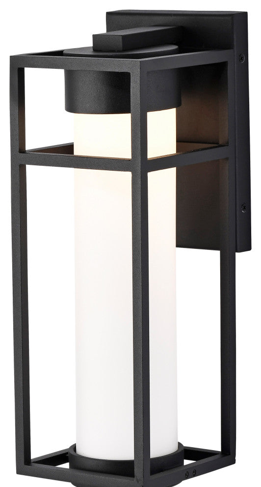 Ledges 6W LED Medium Wall Lantern, Matte Black/White Opal Glass