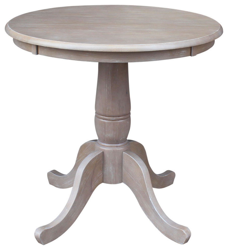 Round Top Pedestal Table, Washed Gray Taupe, 30 Inch Round