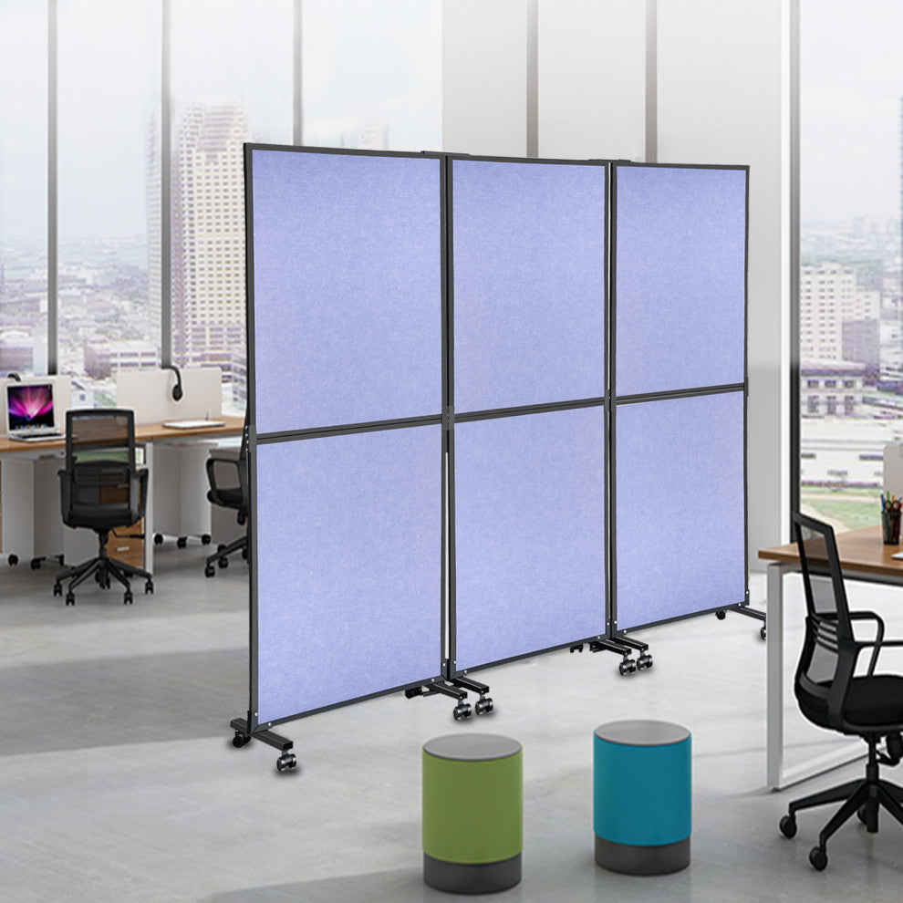 Acoustic Room Divider 72"x66" Office Partition 3 Panels, Blue