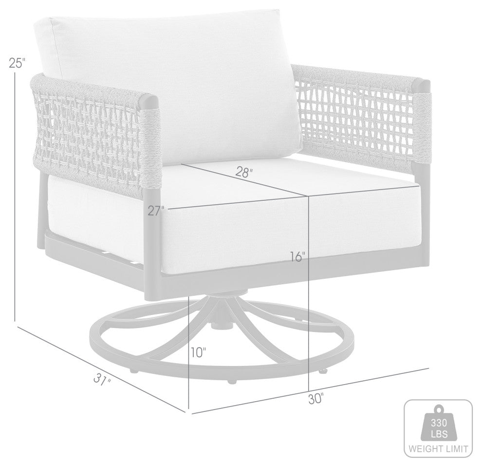 Felicia Outdoor Swivel Rocking Chair, Aluminum And Gray Rope With Cushions