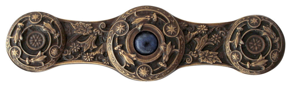Jeweled Lily Pull Antique Brass, Blue Sodalite Natural Stone, Antique Brass, Blu