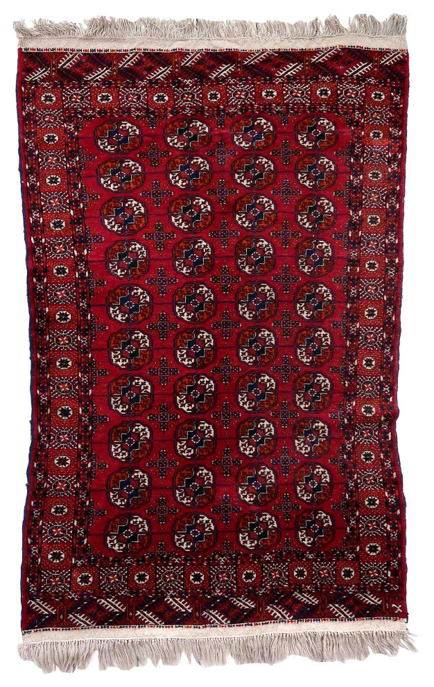 Handmade Vintage Turkmen Tekke Rug 4.1'x6.1', 126cmx188cm 1960s