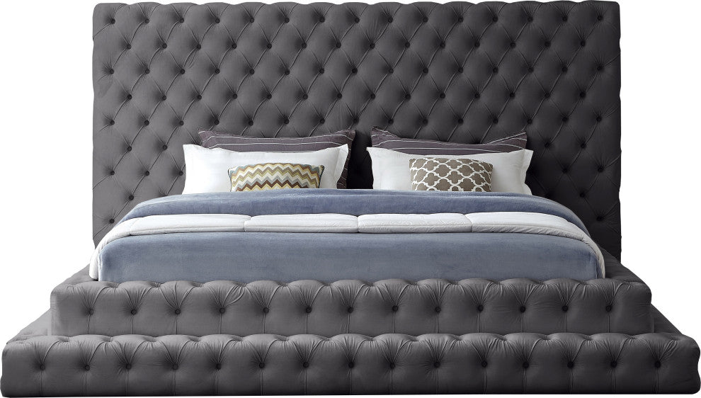 Revel Velvet Upholstered Bed, Gray, King