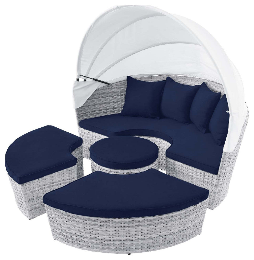 Daybed Sofa Bed, Sunbrella, Blue Navy Gray, Rattan, Wicker, Outdoor Patio