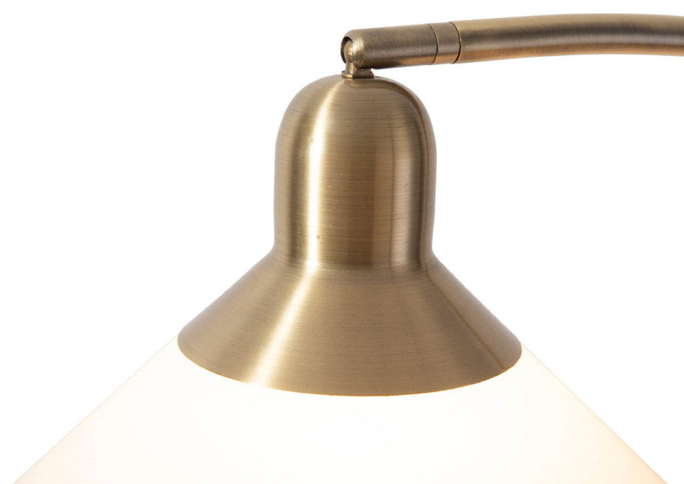 Melmar Chairside Arc Floor Lamp -Weather Brass and Walnut, Dimmer Switch, V-Base
