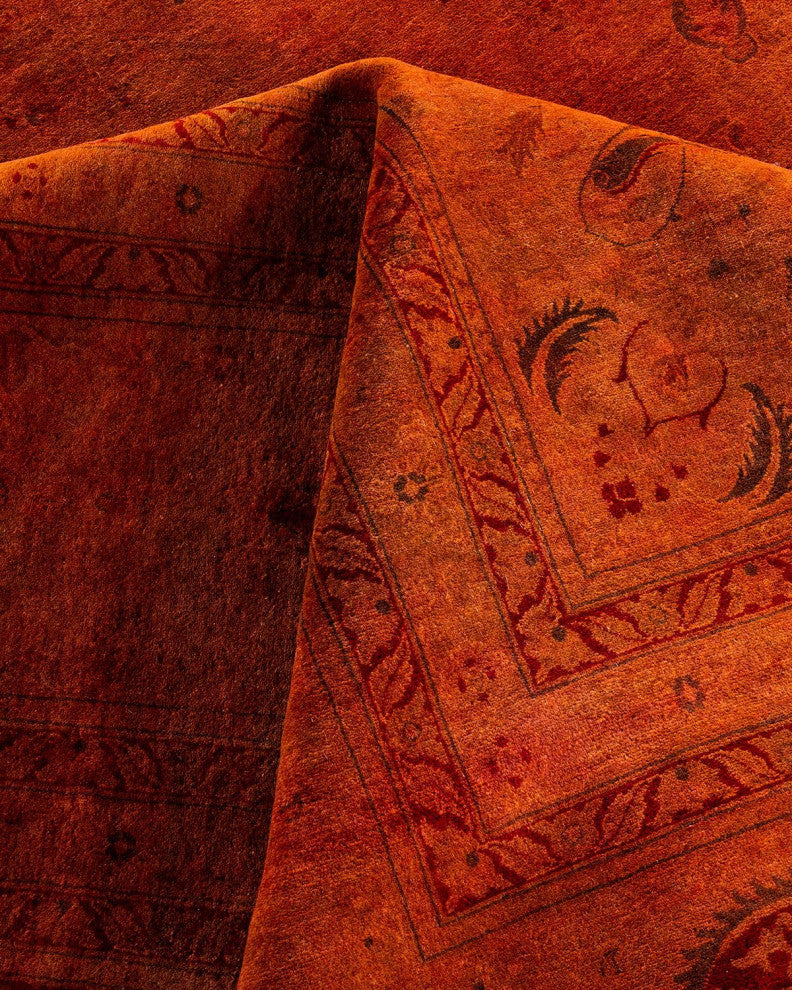 Overdyed, One-of-a-Kind Hand-Knotted Area Rug Orange, 12'4"x16'10"