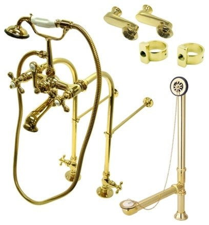 Kingston Brass Freestanding Clawfoot Tub Faucet Package With Supply Line, Polish