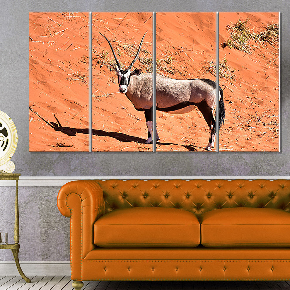 Large Oryx in Bright Namib Desert, Animal Canvas Art Print, 48"x28", 4 Panels