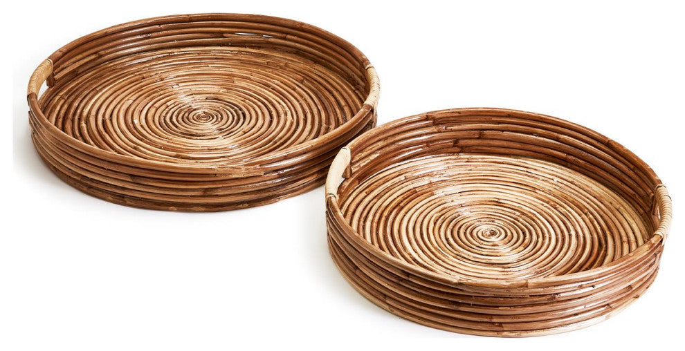 Two's Company Cap Juluca Set of 2 Hand-Crafted Cane Round Trays