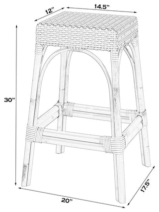 Tobias 30" Rectangular Rattan Barstool, Gray Stripe