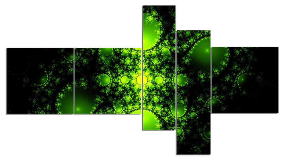 Cabalistic Green Fractal Design, Abstract Canvas Art Print, 60"x32", 5 panels