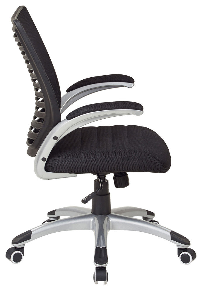 Mesh Seat and Screen Back Managers Chair With Padded Silver Arms and Nylon Base