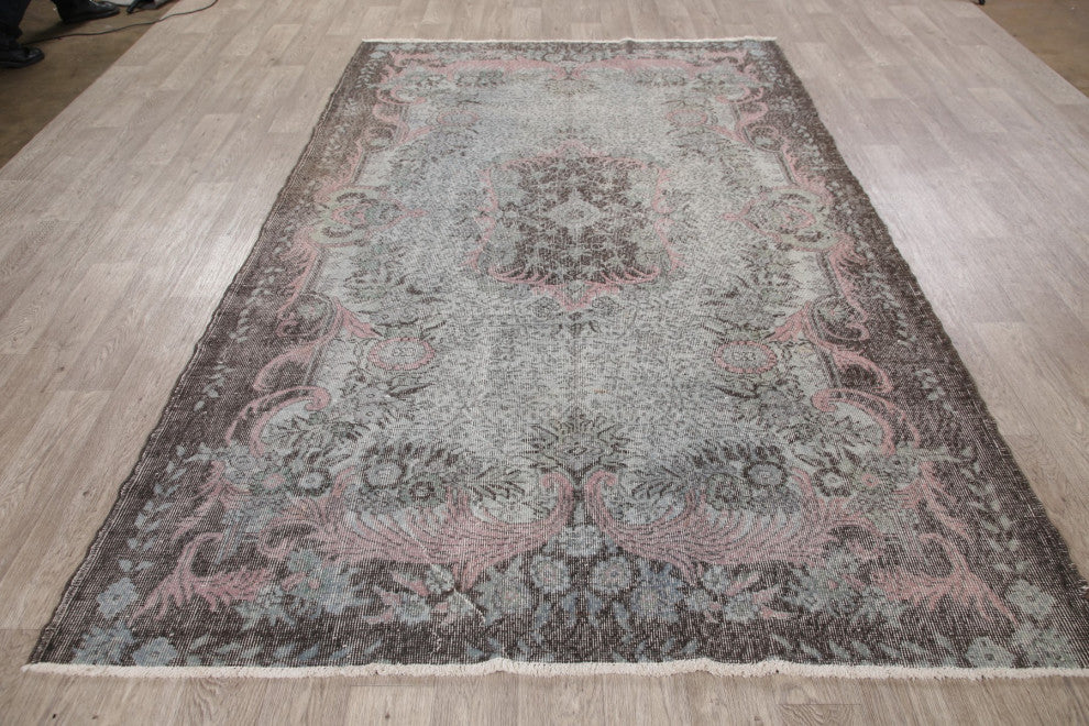 Consigned, Antique Traditional Handmade Turkish Overdyed Area Rug, Gray, 6x10