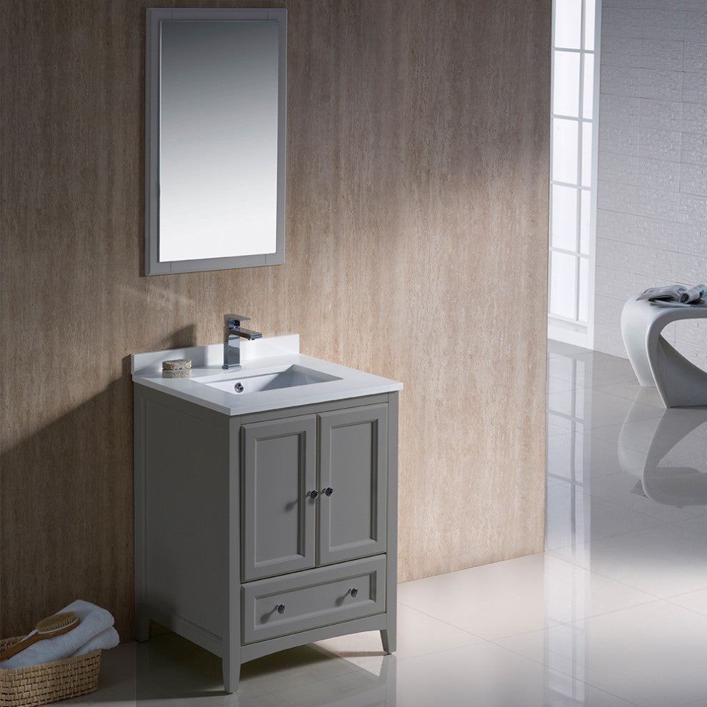 Oxford 24" Gray Traditional Bathroom Vanity, Faucet, FFT9151CH