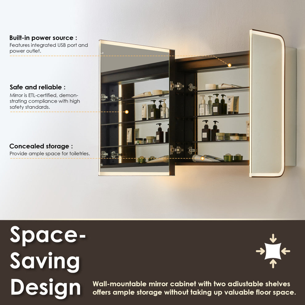 Ostaria Surface-Mount/Reccessed LED Lighted Bathroom Medicine Cabinet, 48"