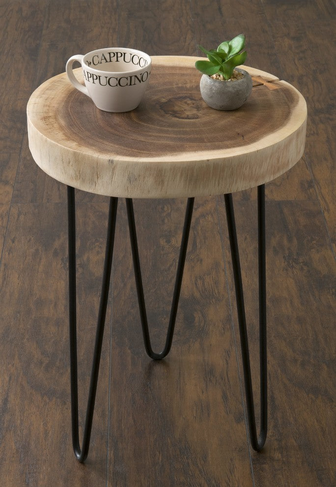 East at Main Laredo 14-inch Natural Cross-cut Accent Table with Iron Legs