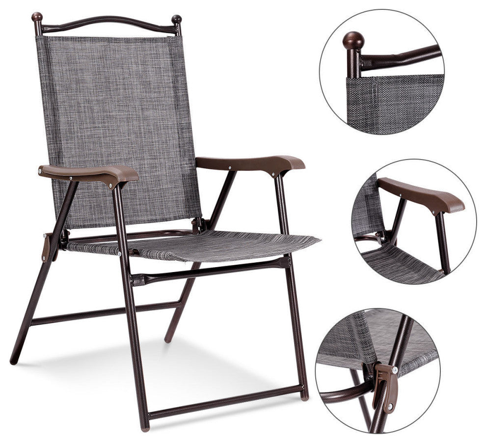 Costway Set of 2 Patio Folding Sling Back Chairs Camping Deck Garden Beach Gray