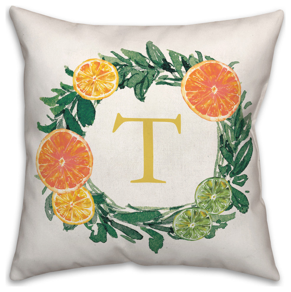 T Monogram Citrus 18x18 Indoor / Outdoor Pillow