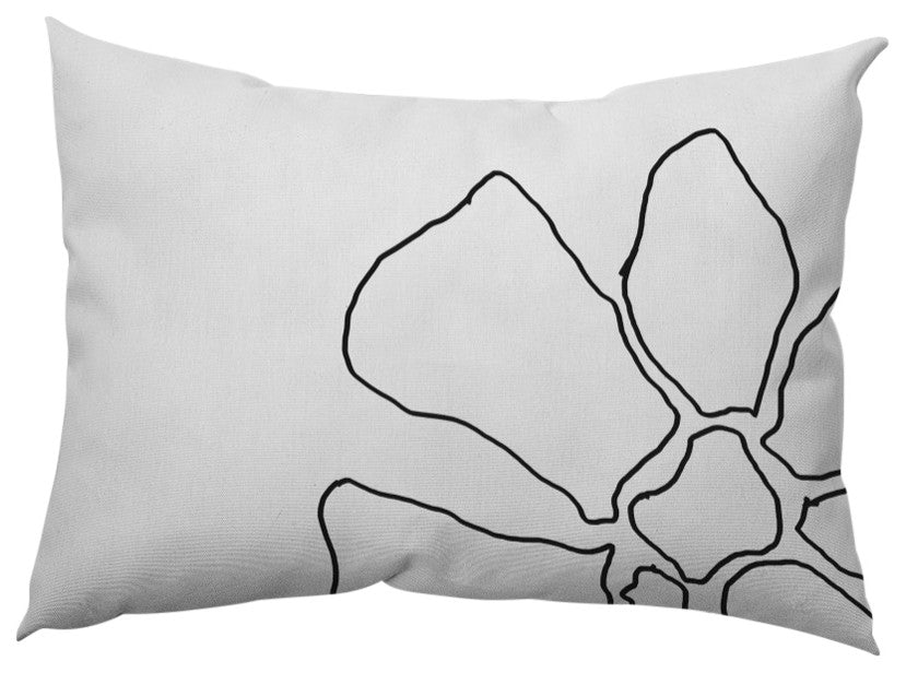 Petal Lines Decorative Lumbar Pillow, Black/White, 14x20"