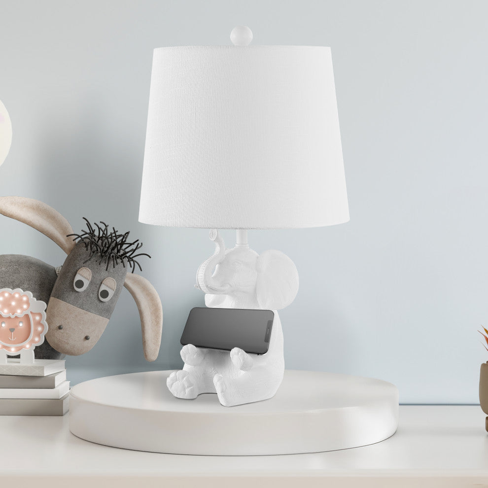 Modern Shabby Chic Resin/Iron Happy Elephant LED Kids'' Table Lamp, Phone Stan