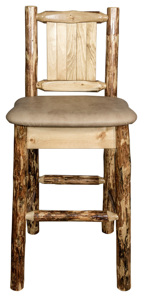 Glacier Country Counterstool Buckskin Upholstery, With Laser Engraved Bear