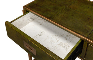 Shagreen Console Table With Drawers Leaf Green Leather