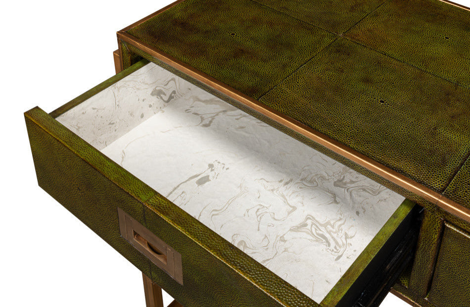 Shagreen Console Table With Drawers Leaf Green Leather