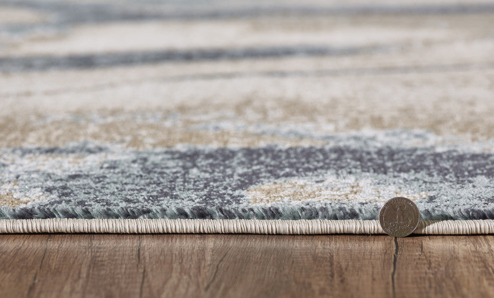 Avalon Wonder Watercolor Area Rug, Ivory/Blue, 2' X 7'7 Runner