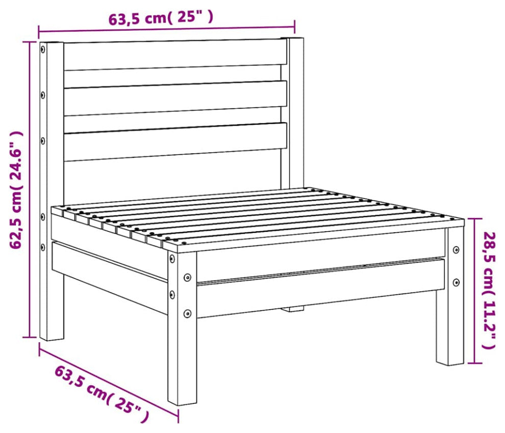 vidaXL 4x Solid Pinewood Patio Middle Sofas White Wooden Seating Furniture