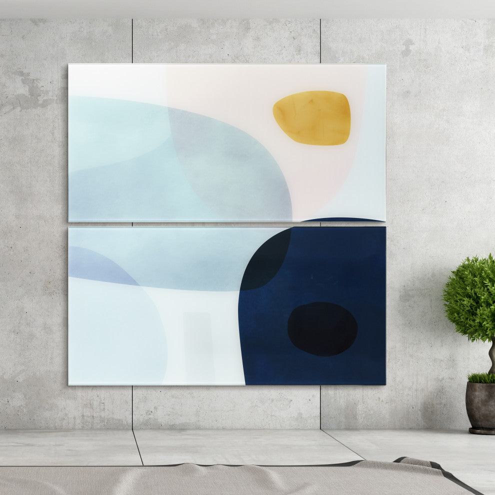 "Gold Mond" Frameless Free Floating Tempered Glass Panel Graphic Wall Art Set