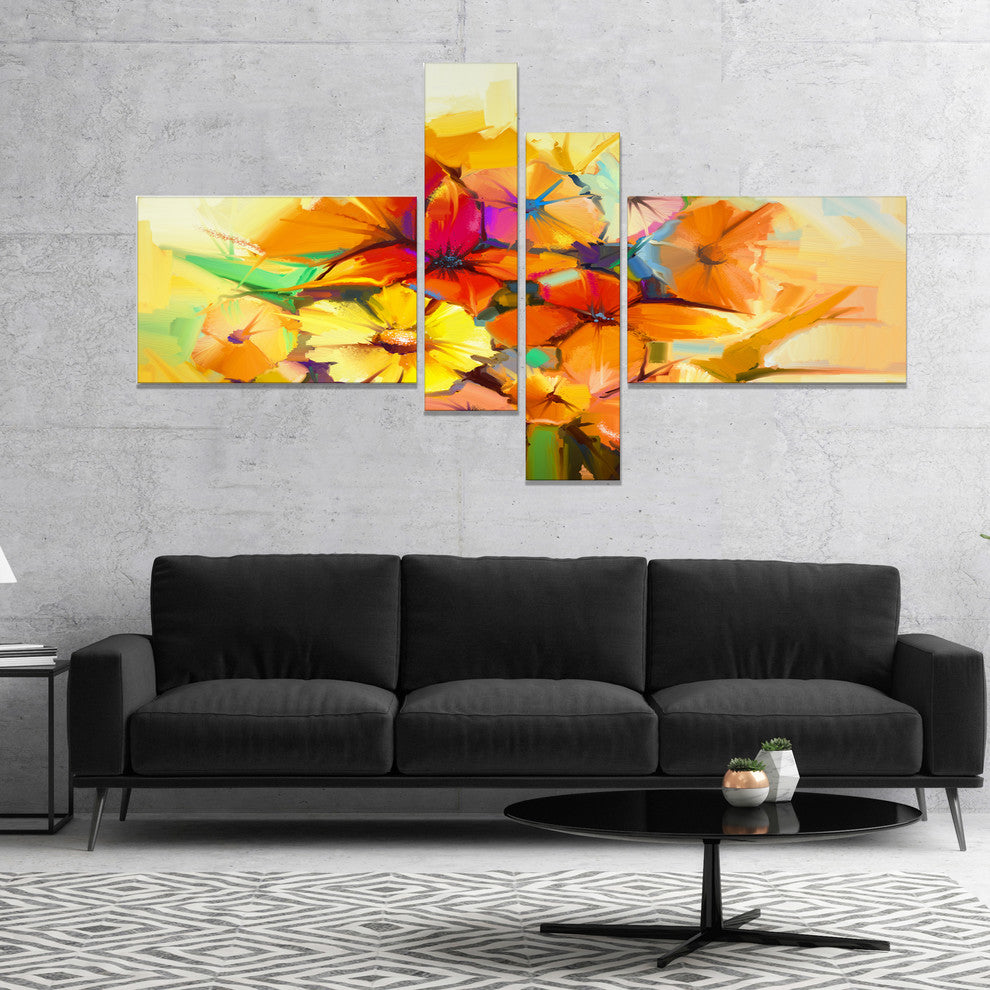 Fantastic Colorful Gerbera Flowers, Large Floral Canvas Print, 60"x32", 4 panels