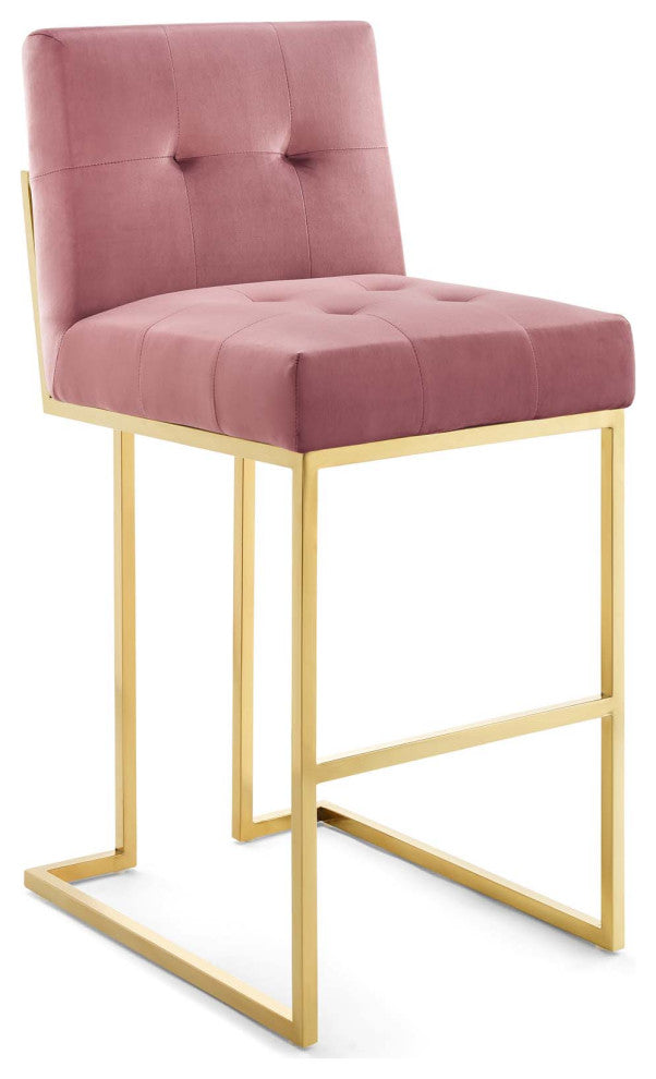 Gold Dusty Rose Privy Gold Stainless Steel Performance Velvet Bar Stool