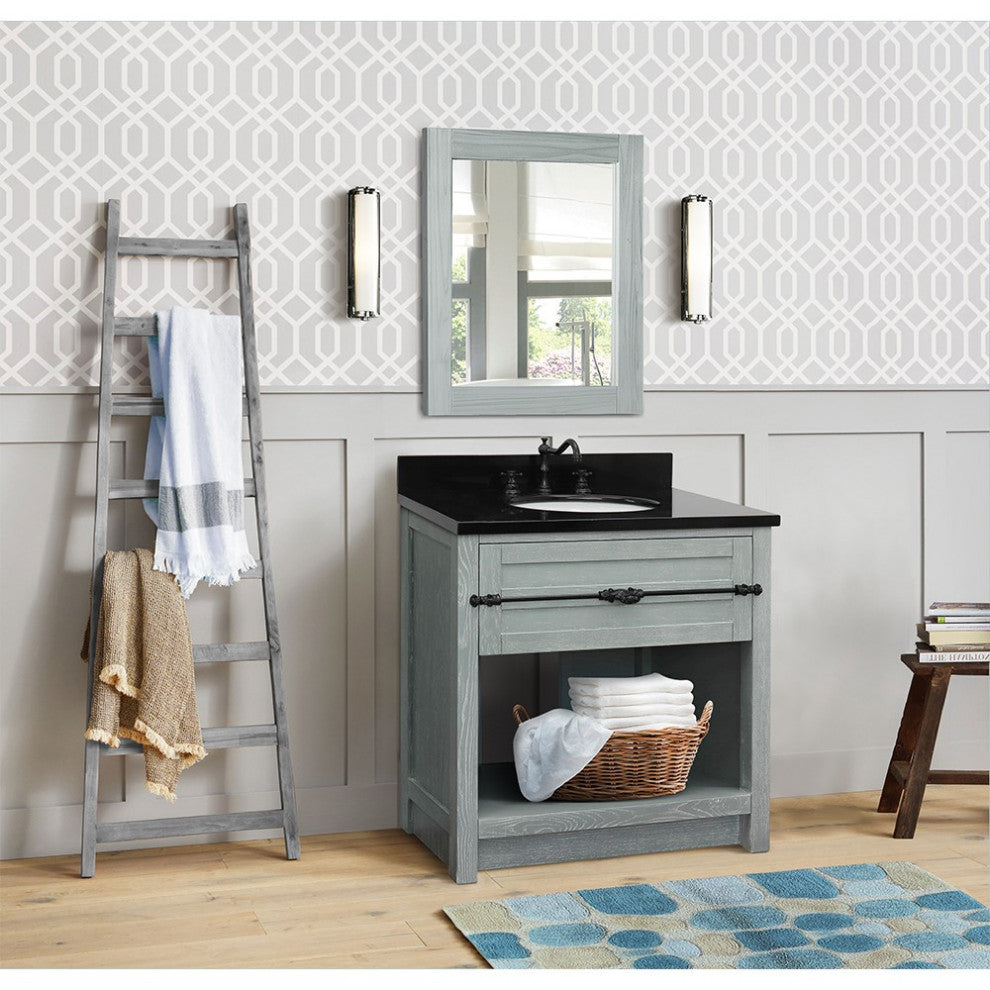 30" Single Vanity, Gray Ash, Black Galaxy Top, Oval Sink